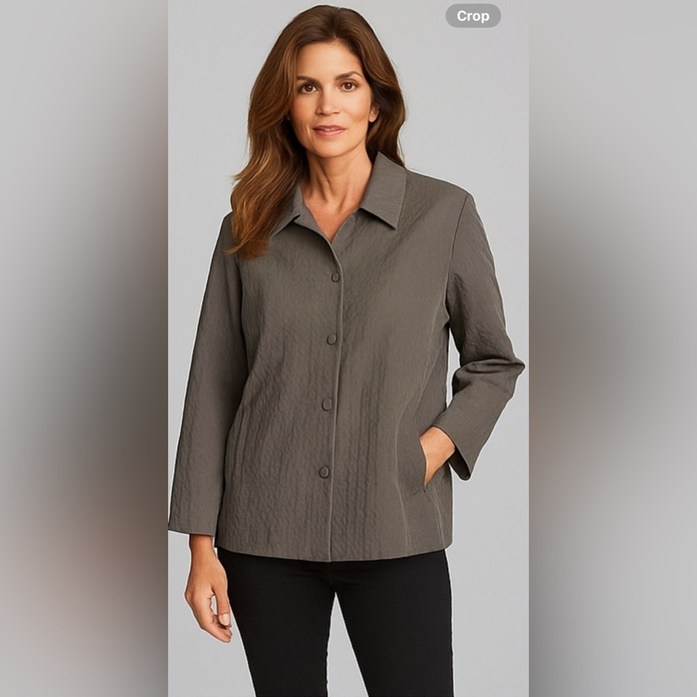 Eileen Fisher Gray Water Resistant Cotton Stitched Quilted Jacket Coat M